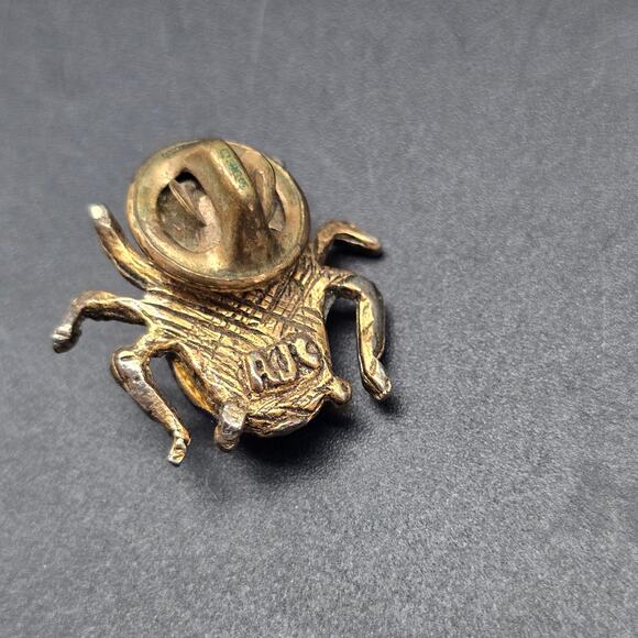 AJC Insect Bug Pin Gold Tone Blue Cabochone Stomach Belly Vintage Jewelry - Picture 3 of 6